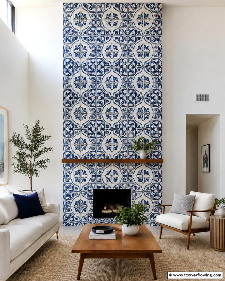 Artistic Tile Patterns - 25 Floor to Ceiling Fireplace Ideas- Stunning & Modern