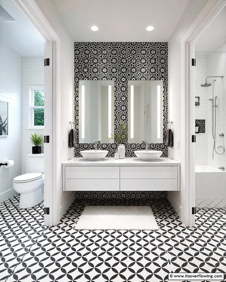 Artistic Tile Patterns - 30 Jack and Jill Bathroom Ideas for Shared Spaces