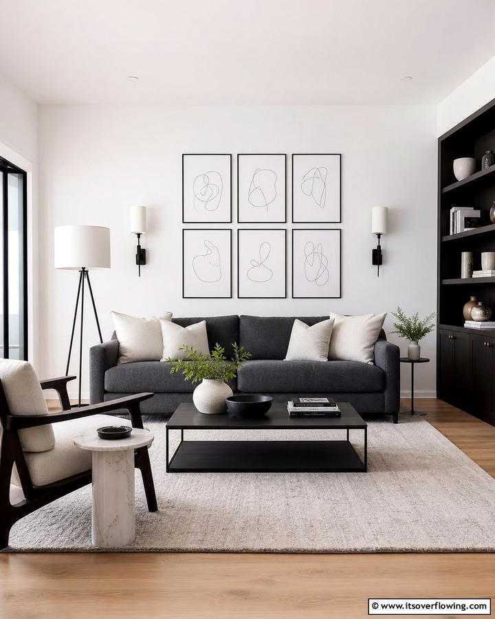 Artistic Understated Elegance - 21 Dark Grey Couch Living Room Styling Ideas