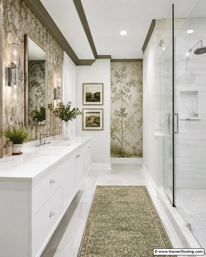 Artistic Wall Accents - 30 Small Master Bathroom Ideas for Efficient Luxury