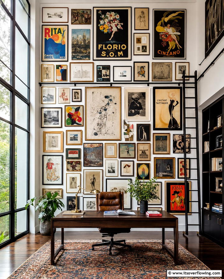 Artistic Wall Gallery Home Office - 30 Bohemian Home Office Ideas for Eclectic Workspace Vibes