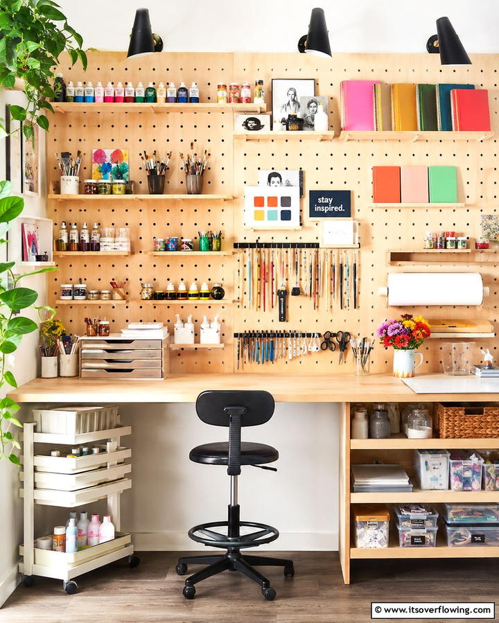 Artistic Wall Organizer Space - 30 Organized Craft Room Ideas for Creative Spaces at Home