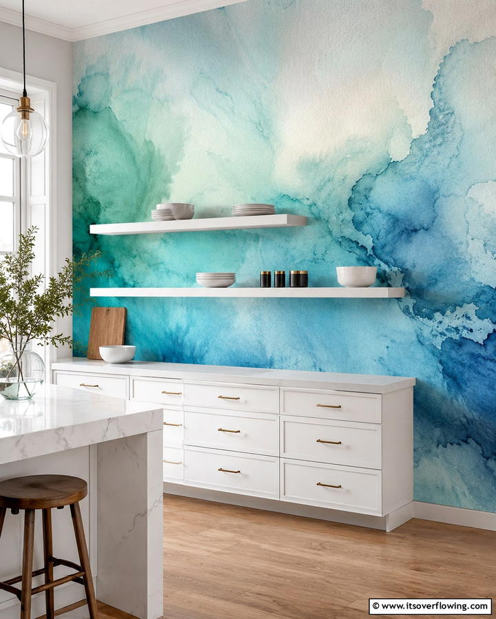 Artistic Watercolor Wash - 30 Kitchen Wallpaper Ideas- Bold Backsplashes & Accent Walls
