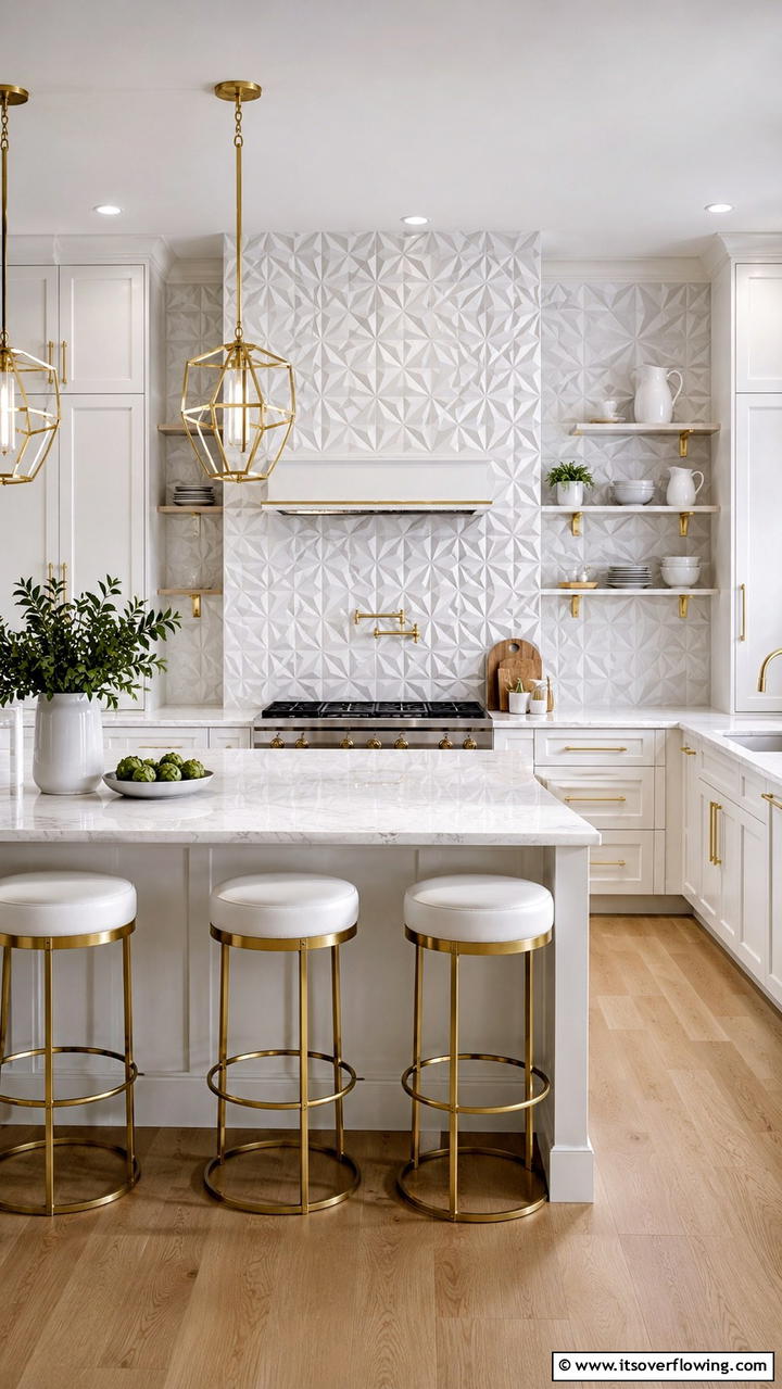 Artistic White Backsplash - 21 Timeless White Kitchen Ideas for a Clean, Bright Look