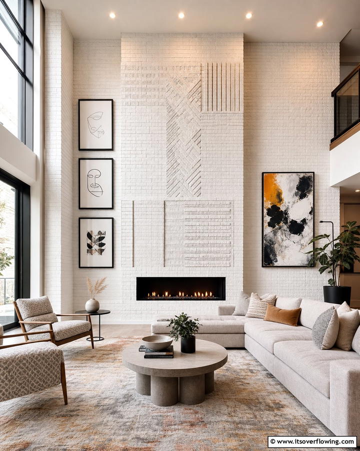 Artistic White Brick Feature Wall - 30 White Brick Fireplace Ideas for Timeless Living Rooms
