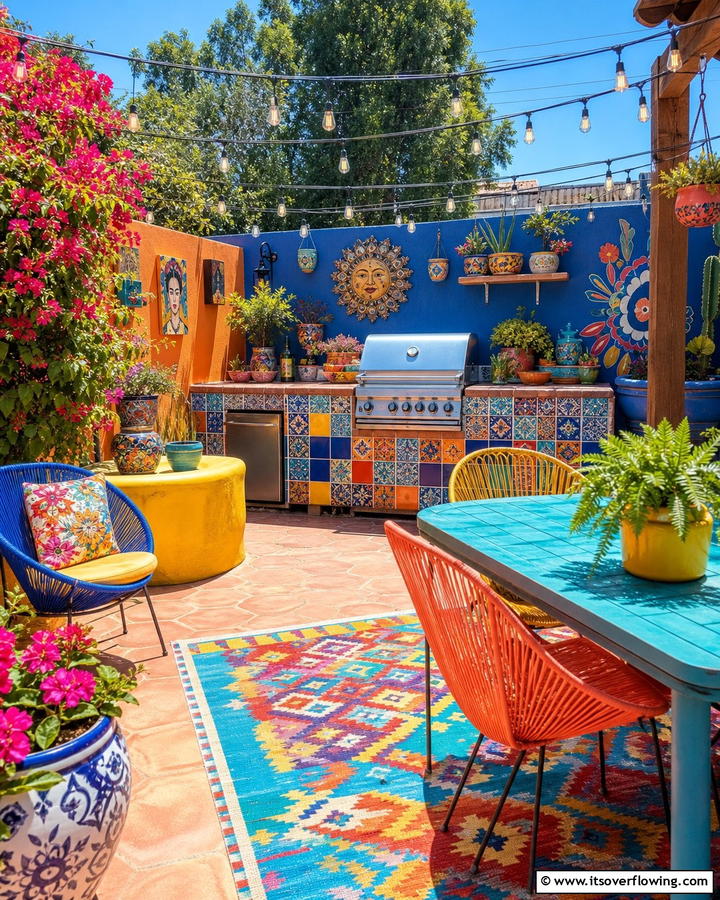 Artistic and Colorful BBQ Setup - 21 BBQ Area Ideas for the Ultimate Outdoor Cooking Experience