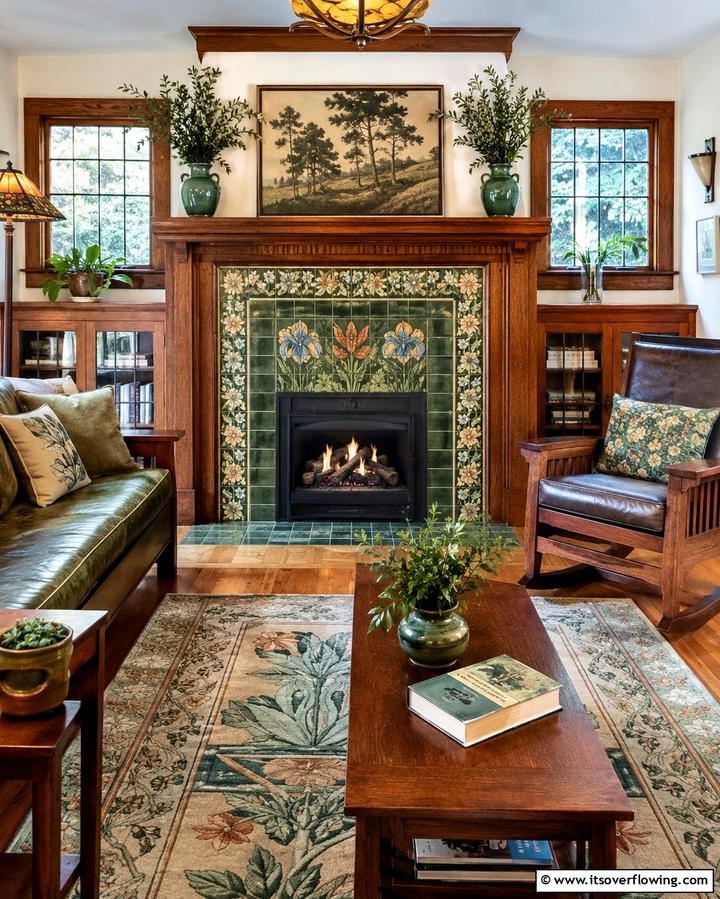 Arts and Crafts Tile Surround - 25 Craftsman-style Fireplace Ideas- Classic & Elegant Designs