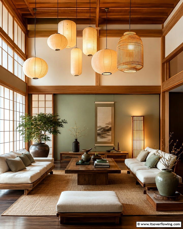 Asian Inspired Lighting Fixtures - 25 Asian Living Room Ideas for a Zen Atmosphere