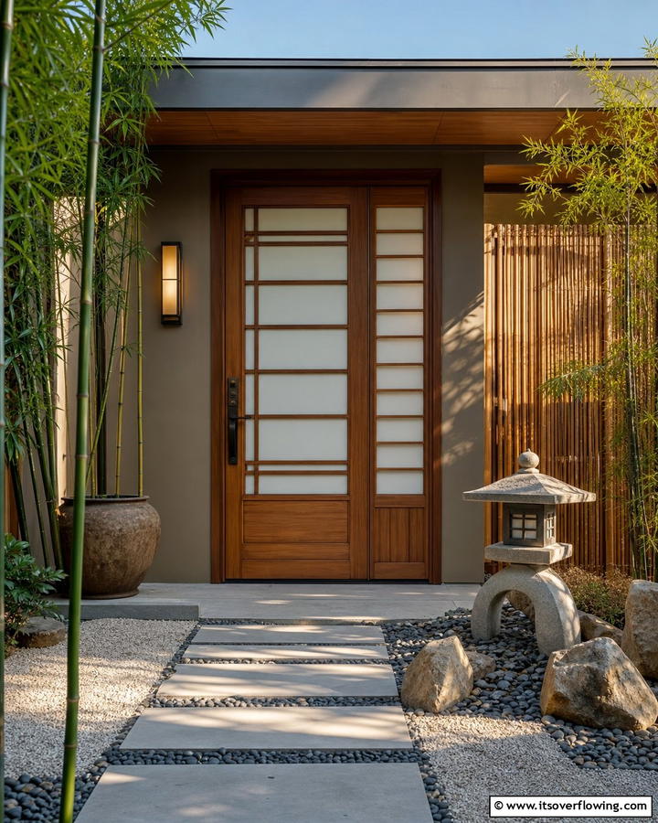 Asian Inspired Zen - 25 Stylish Brown Front Door Ideas for Your Home