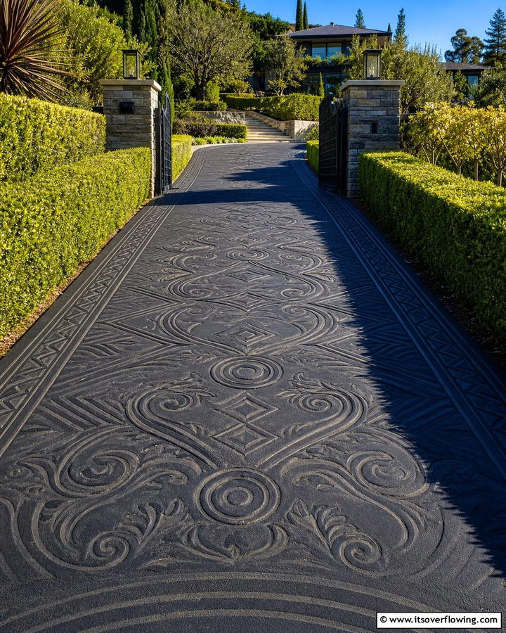 Asphalt Walkways with Custom Engravings - 20 Asphalt Walkway Ideas for Durable Pathways