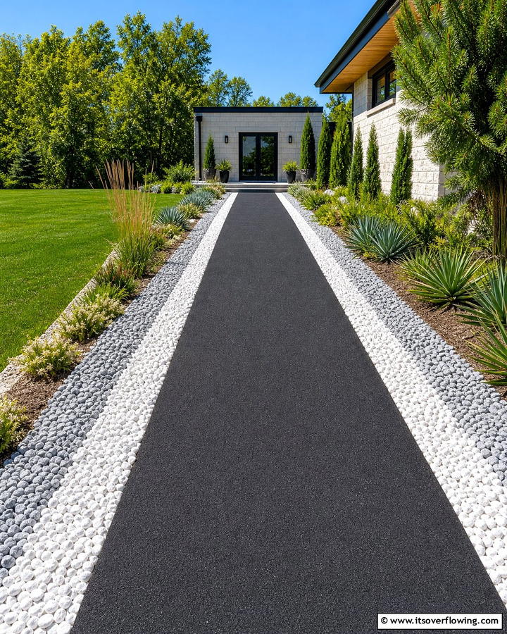 Asphalt Walkways with Decorative Gravel Borders - 20 Asphalt Walkway Ideas for Durable Pathways