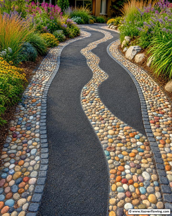 Asphalt Walkways with Embedded Pebbles - 20 Asphalt Walkway Ideas for Durable Pathways
