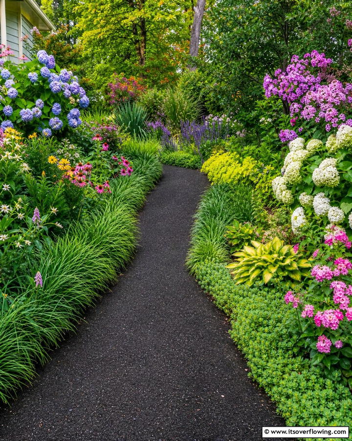 Asphalt Walkways with Greenery Borders - 20 Asphalt Walkway Ideas for Durable Pathways
