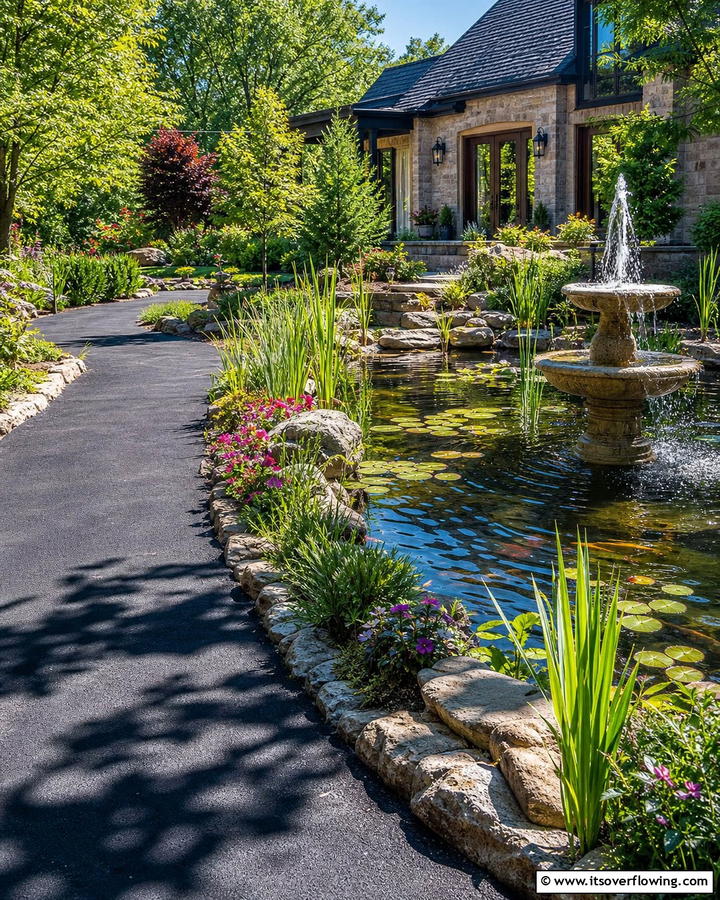 Asphalt Walkways with Water Features - 20 Asphalt Walkway Ideas for Durable Pathways