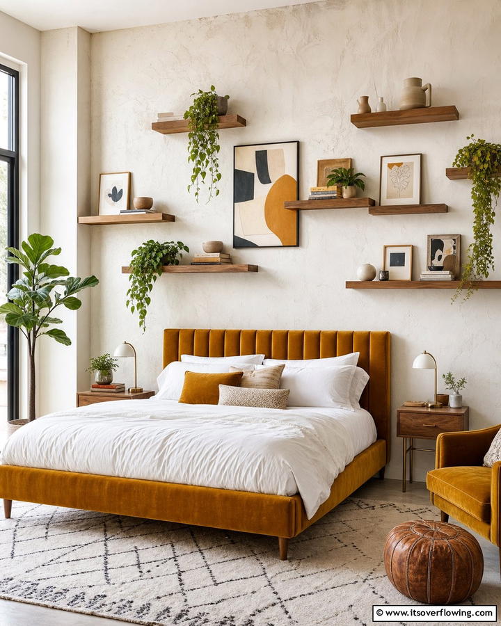 Asymmetrical Artistry Shelving - 30 Bedroom Shelving Ideas for Storage and Display