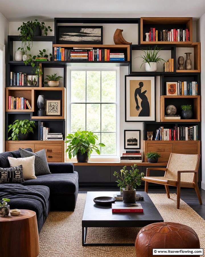 Asymmetrical Bookcases for a Modern Look - 20 Bookcases Around Window Design Ideas- Functional Decor