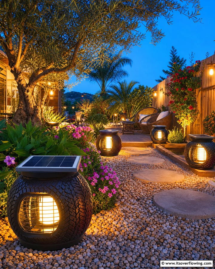 Atmospheric Tyre Outdoor Lighting - 21 Recycled Tyre Garden Art Ideas for Eco-Conscious Spaces
