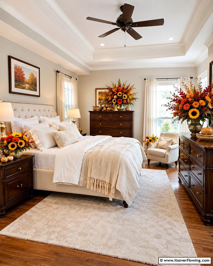 Autumn Floral Arrangements - 30 Cozy Fall Bedroom Decor Tips for Autumnal Warmth & Style