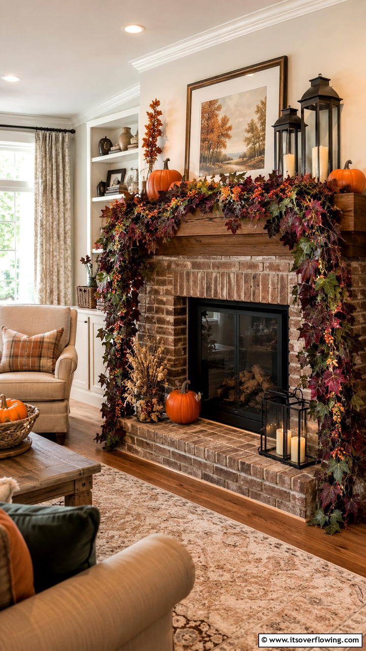 Autumn Ivy - 30 Fall Mantel Decor Ideas for Seasonal Coziness
