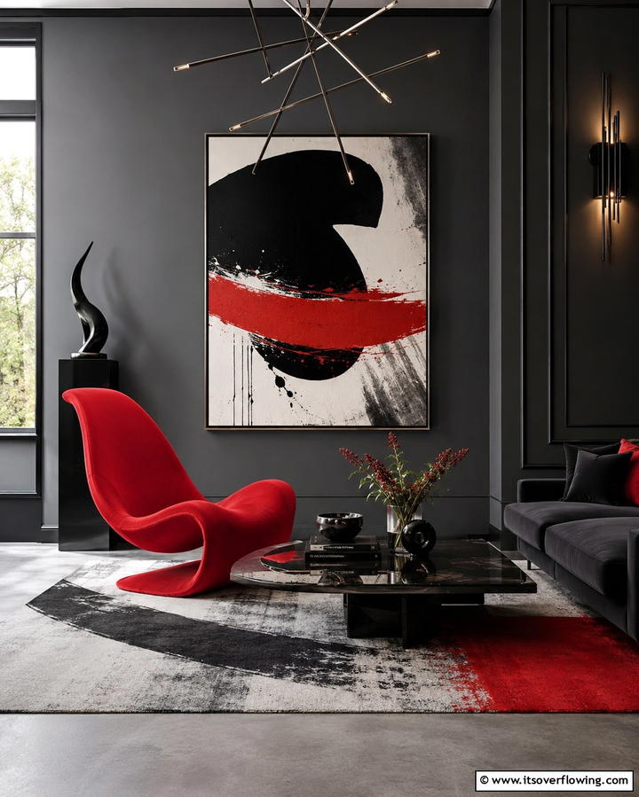 Avant Garde Statement - 30 Living Room Grey Walls & Black Trim- Bold Contrast Ideas