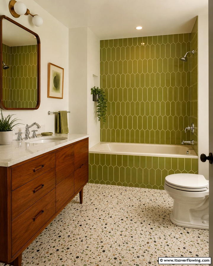 Avocado Green Retro Style - 30 Green Bathroom Tile Design Ideas for a Refreshing Oasis