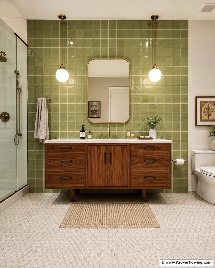 Avocado Green Square Tiles - 30 Green Bathroom Tile Design Ideas for a Refreshing Oasis