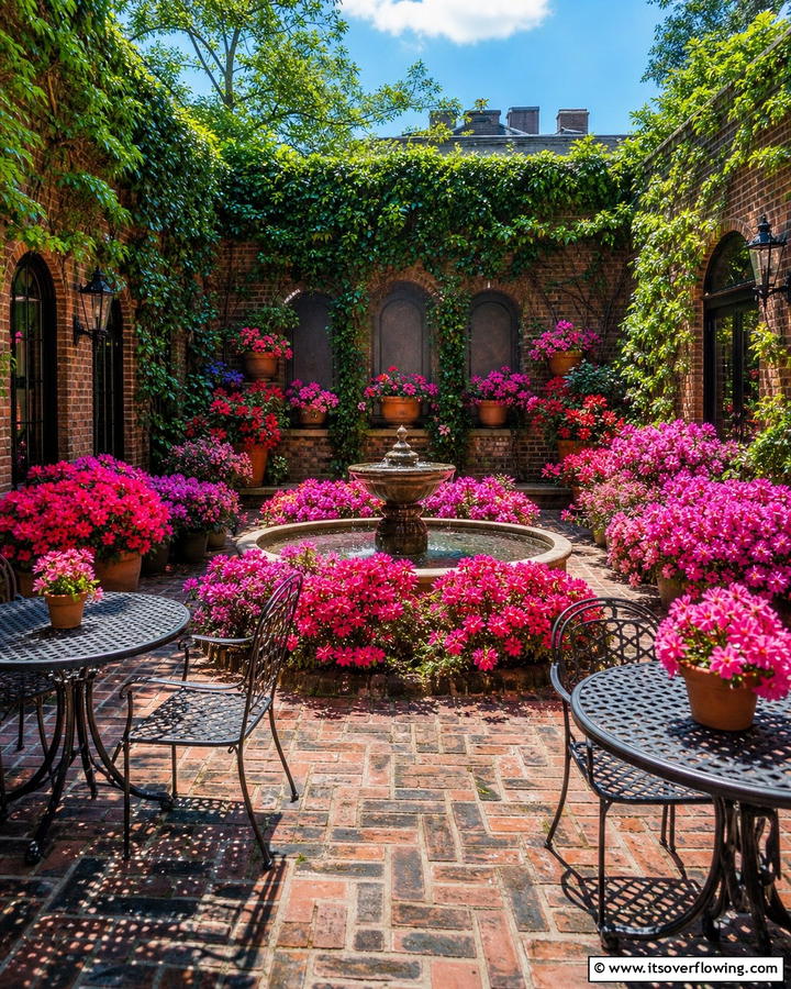 Azalea Centric Courtyard Design - 20 Azalea Garden Ideas for a Colorful Landscape