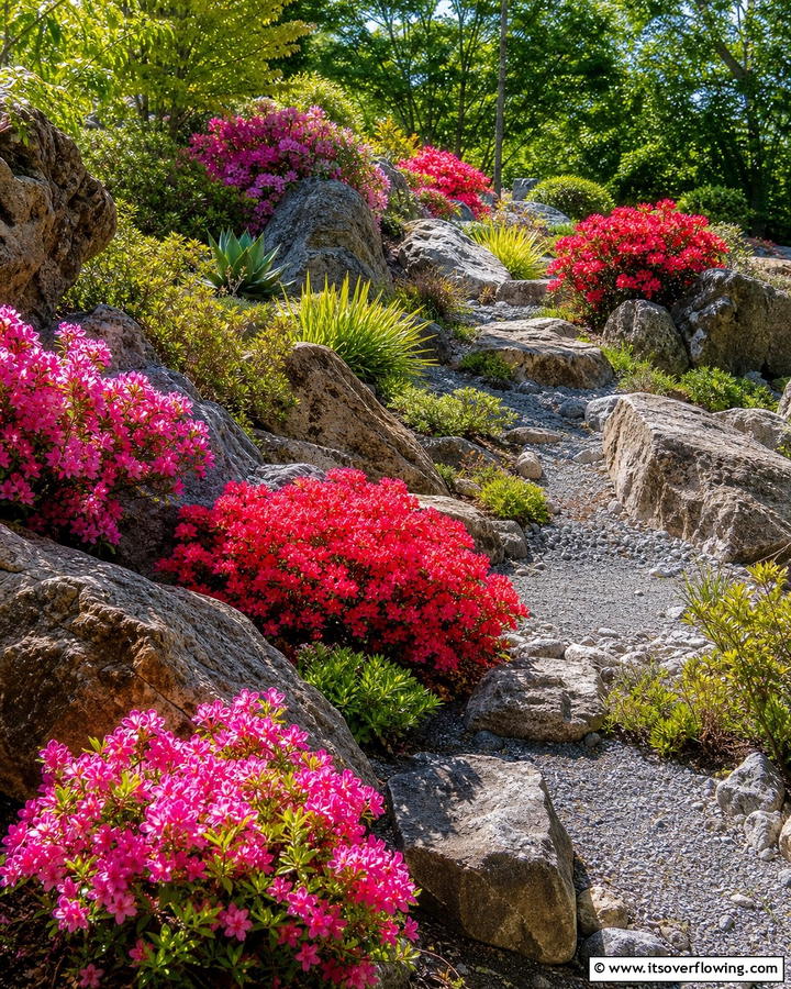 Azaleas Along Rock Gardens - 20 Azalea Garden Ideas for a Colorful Landscape