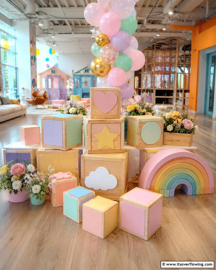 Baby Block Building Set Display - 30 Baby Shower Centerpiece Ideas for Adorable Themes