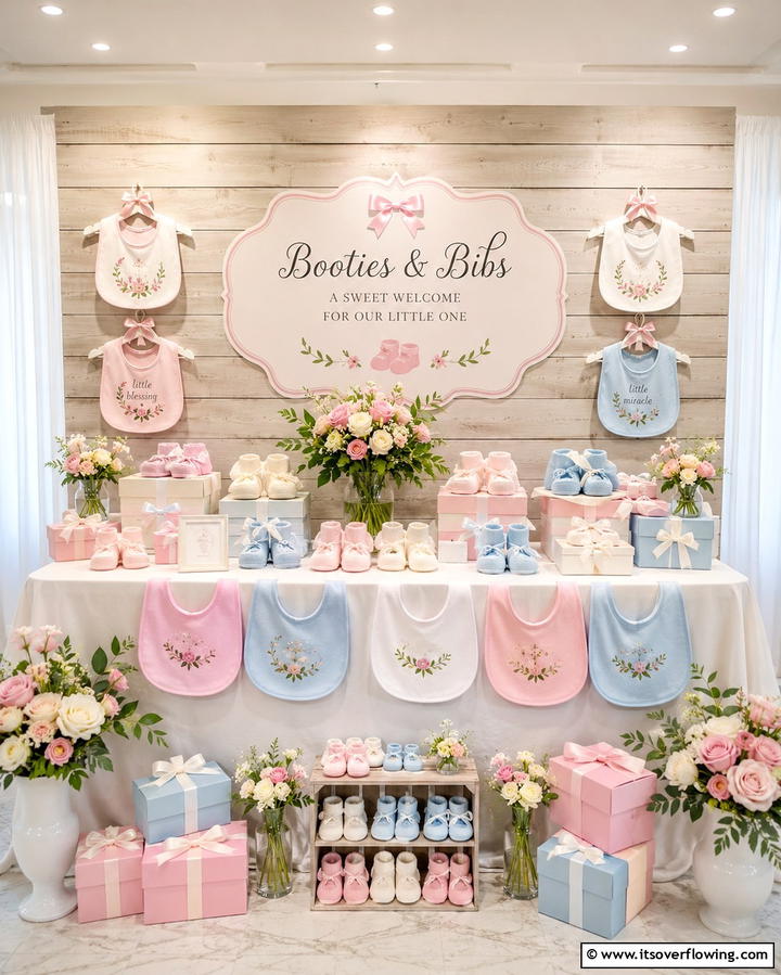 Baby Booties and Bibs Display - 30 Baby Shower Centerpiece Ideas for Adorable Themes