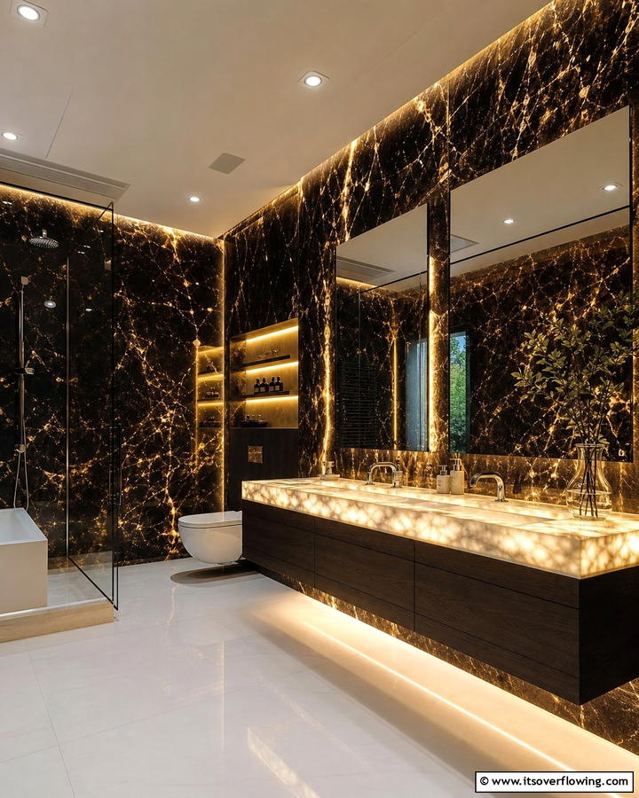 Backlit Marble Elements - 20 Black Marble Bathrooms- Luxurious Design Ideas