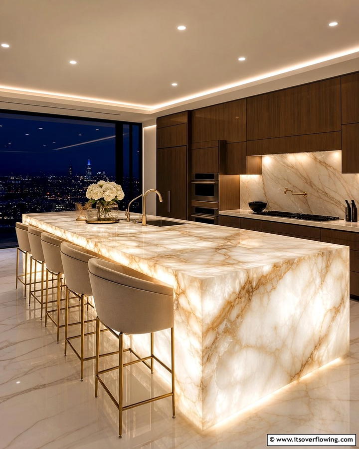 Backlit Marble Island for Ambient Glow - 25 Marble Kitchen Island Ideas for a Stunning Centerpiece