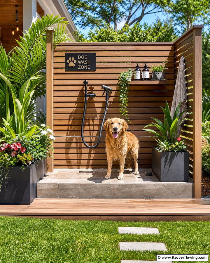Backyard Dog Wash Zone with Privacy Screen - 20 Dog Wash Station Ideas for a Clean and Happy Pet