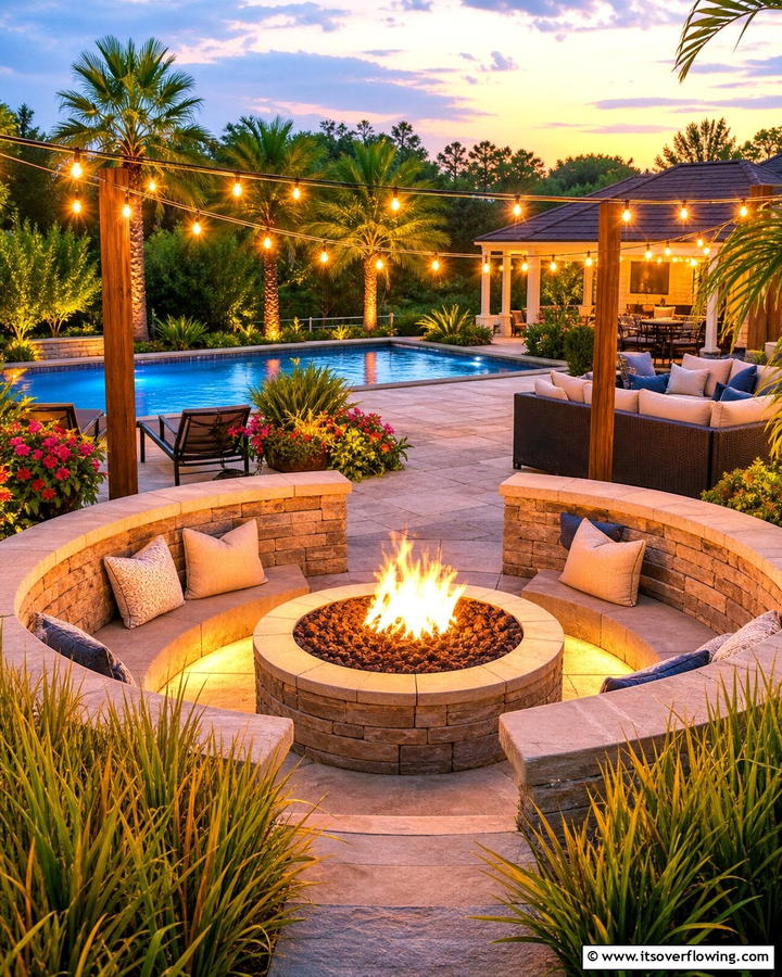 Backyard Fire Pit Pool Area - 17 Pool Landscaping Ideas for Tropical Backyard Escapes