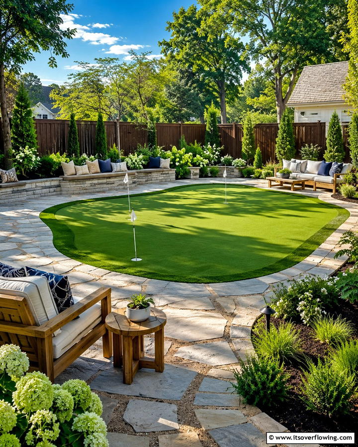 Backyard Putting Green with Perimeter Seating - 25 Backyard Putting Green Ideas for Golf Enthusiasts