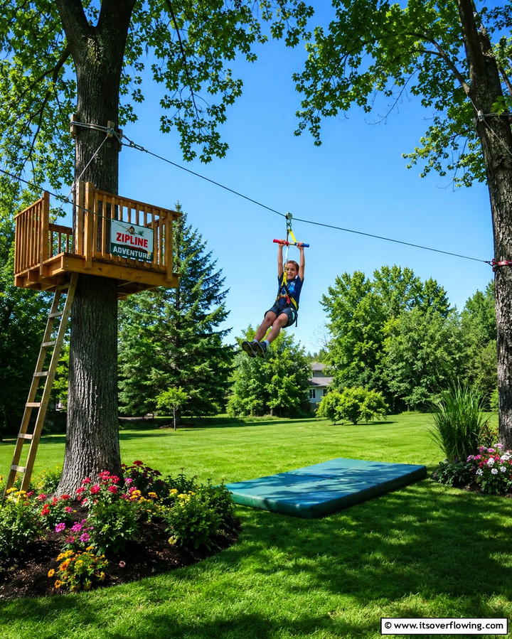 Backyard Zipline Adventure - 25 Backyard Ideas for Kids to Create Fun Outdoor Spaces