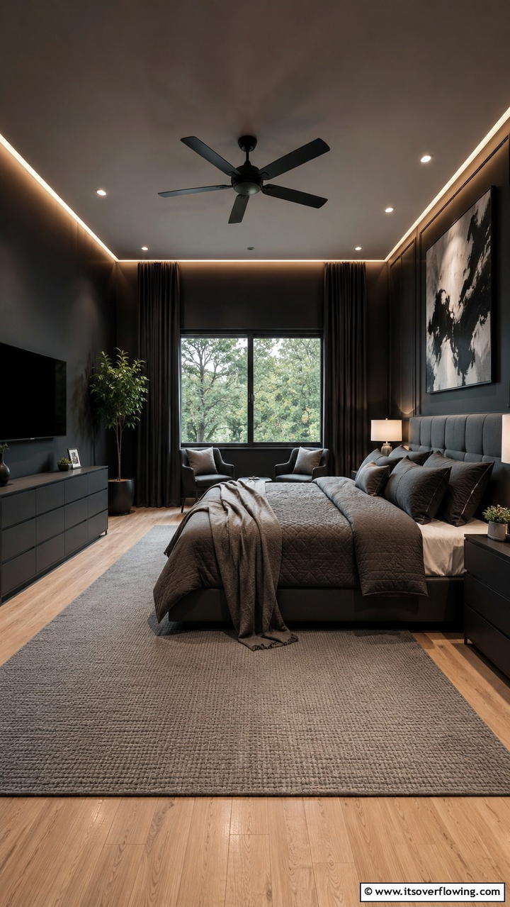 Balanced Aesthetics for Relaxation - 30 Dark Grey Bedroom Ideas for Modern Serene Spaces