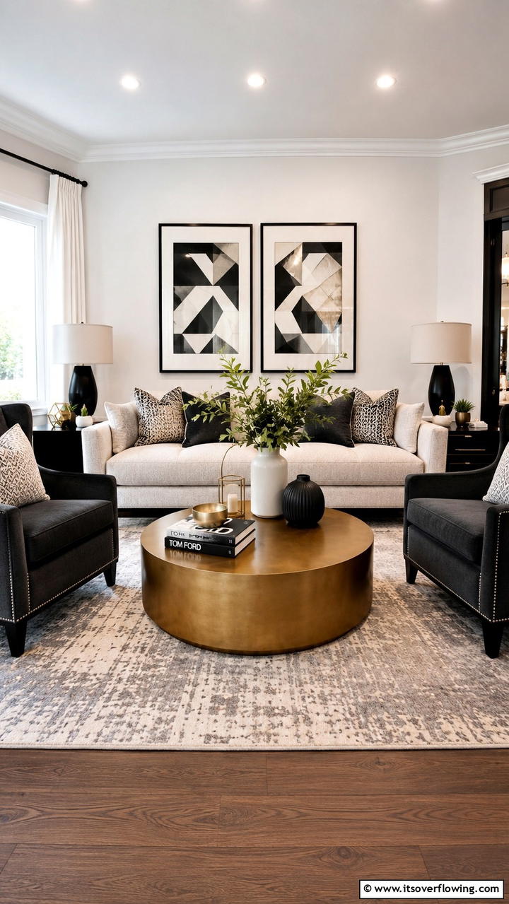 Balanced Contrast Scheme - 30 Grey and Cream Living Room Ideas- Neutral Elegance