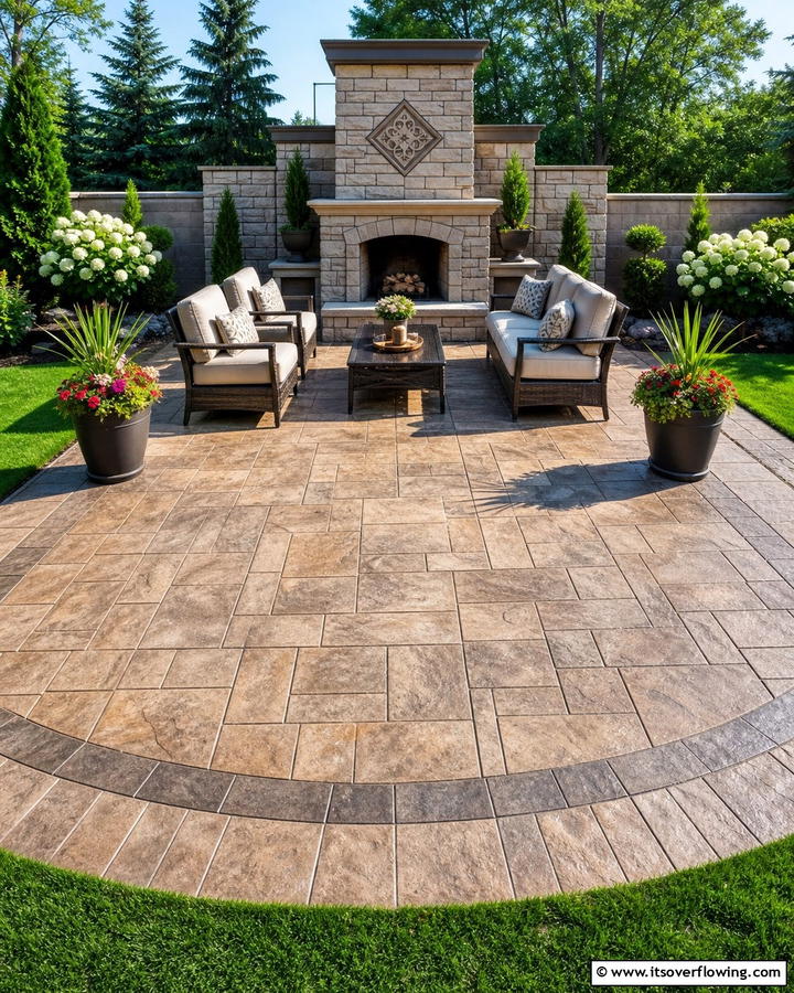 Balanced Design Harmony - 21 Stamped Concrete Patio Designs to Elevate Outdoor Spaces