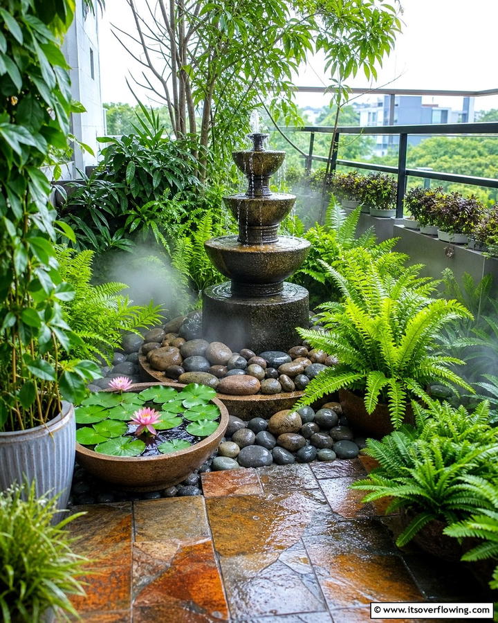 Balcony Water Feature - 21 Balcony Garden Ideas to Transform Small Spaces into Green Havens
