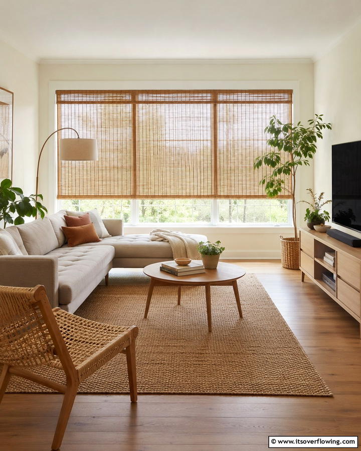 Bamboo Blinds for a Natural Touch - 25 Tropical Living Room Ideas for a Vibrant Space