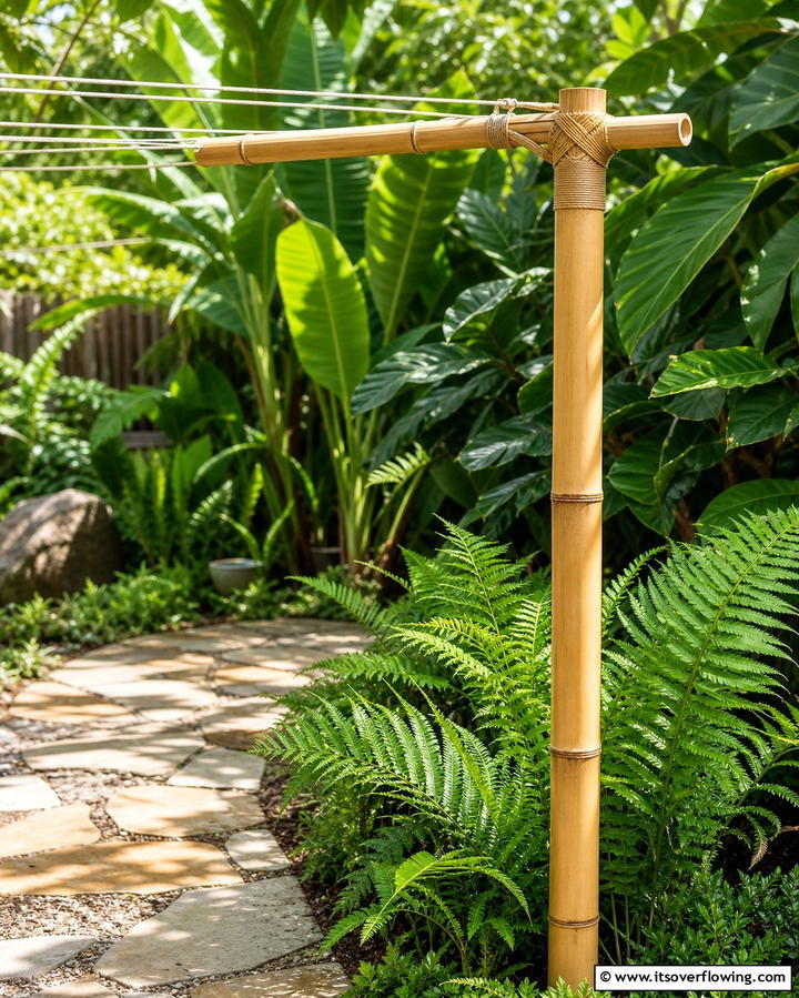 Bamboo Clothesline for Sustainability - 25 Outdoor Clothesline Ideas for Efficient Drying
