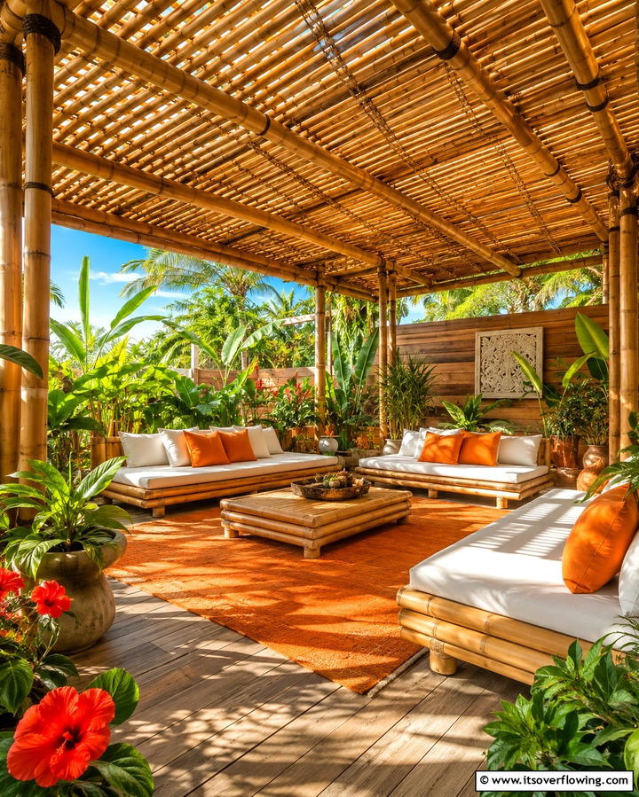 Bamboo Cover for a Tropical Feel - 30 Partially Covered Deck Ideas for Flexible Outdoor Living