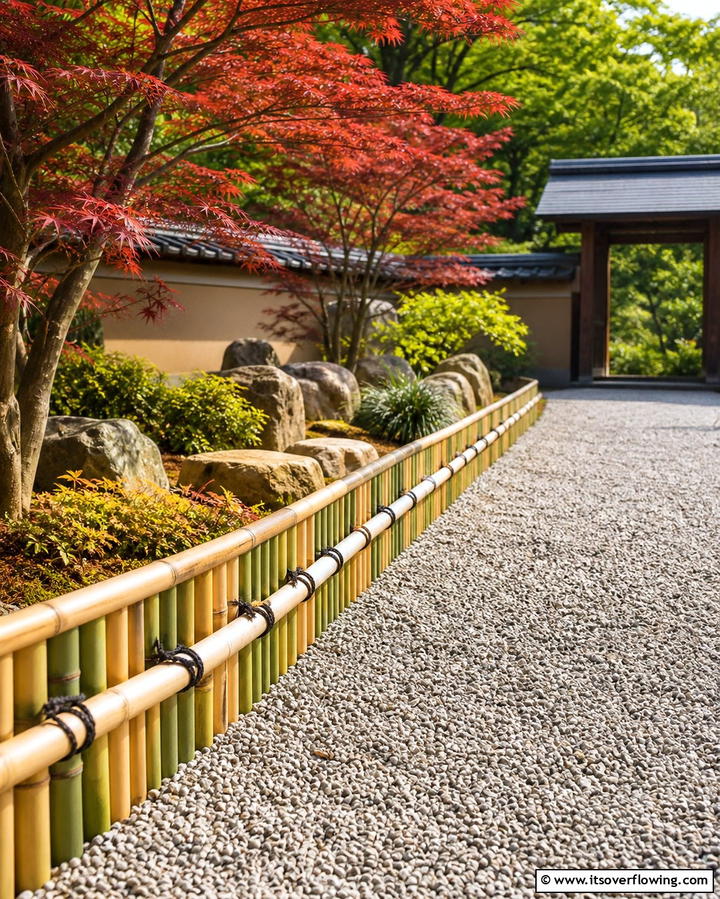 Bamboo Edging for Eco Friendly Appeal - 25 Gravel Driveway Edging Ideas for a Polished Look
