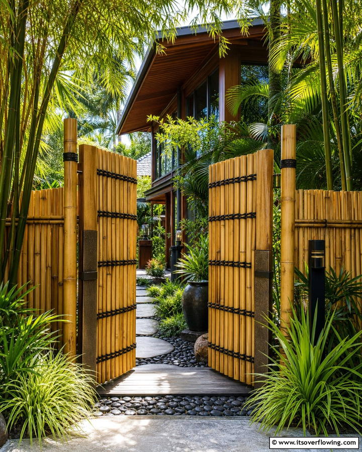 Bamboo Gate - 20 Front Door Gate Ideas to Enhance Your Home’s Curb Appeal