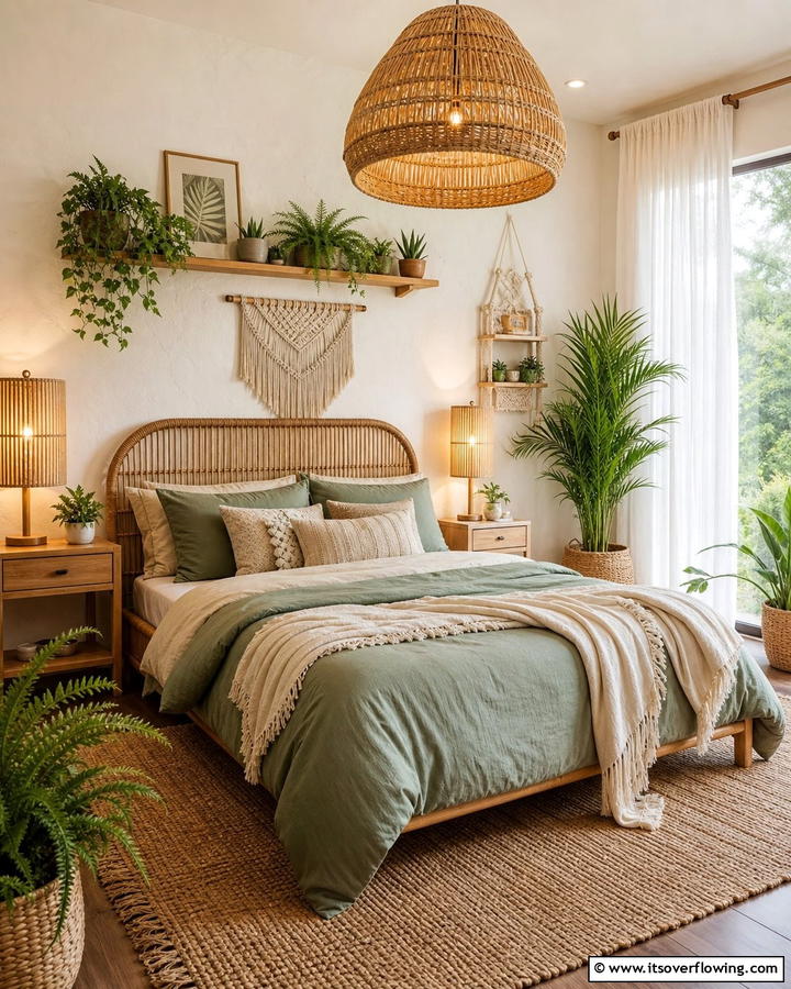 Bamboo Lighting Fixtures - 20 Green Boho Bedroom Ideas for a Relaxing Retreat