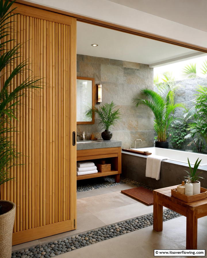 Bamboo Pocket Door for a Natural Touch - 20 Bathroom Pocket Door Ideas for Modern Homes