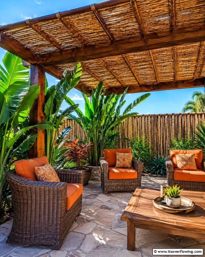 Bamboo Roof Covering - 25 Pergola Shade Ideas to Transform Your Outdoor Space