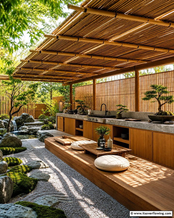 Bamboo Roof for a Zen Atmosphere - 20 Outdoor Kitchen Roof Ideas for Year-Round Enjoyment