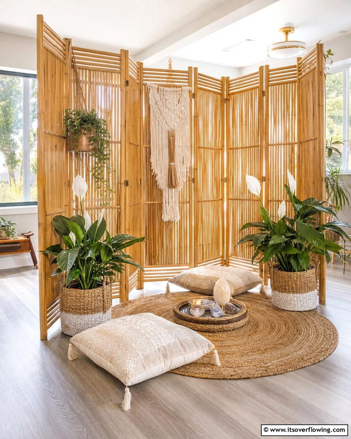 Bamboo Room Dividers for Privacy - 20 Boho Meditation Room Ideas- Tranquil Retreats